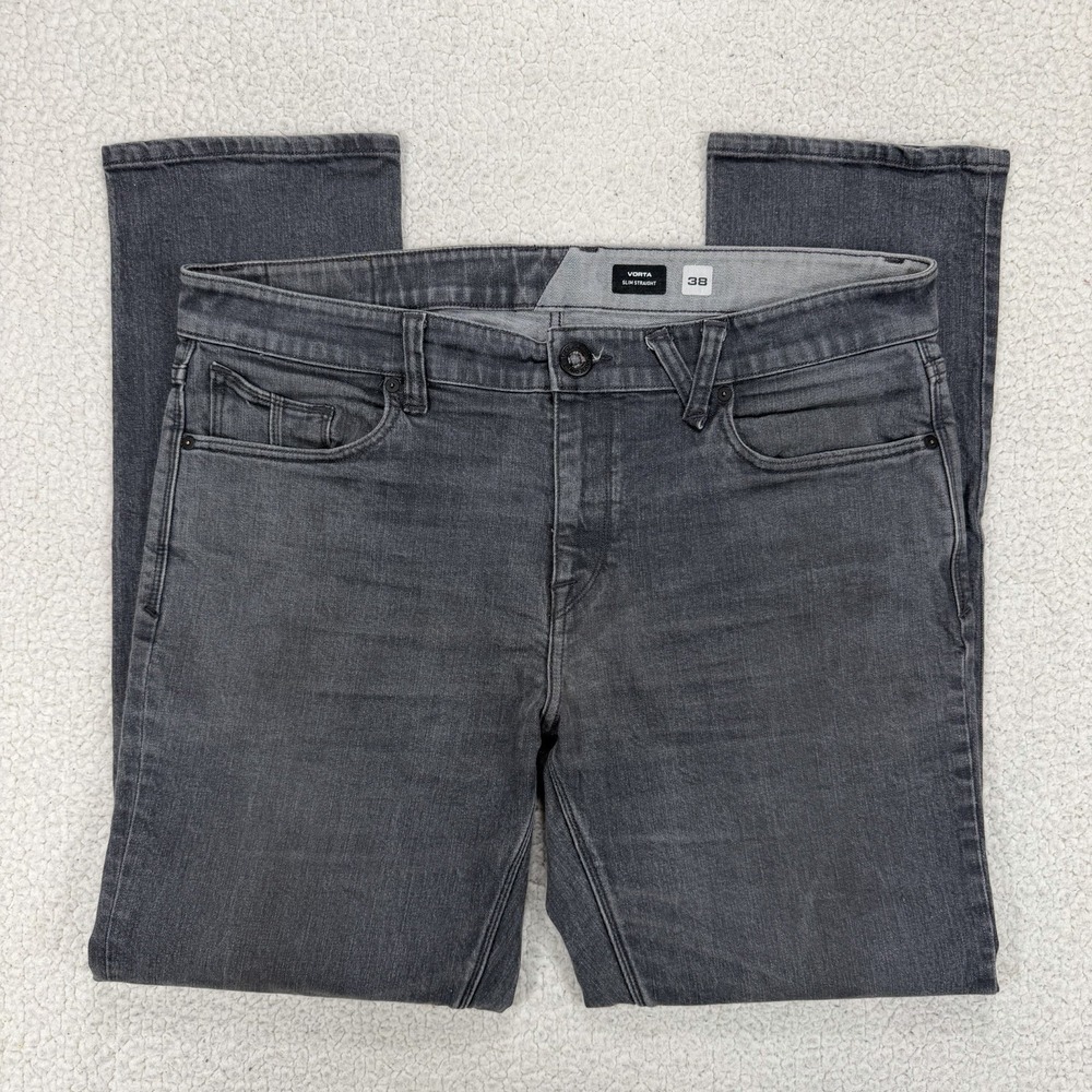Volcom Vorta Slim Straight Jeans‎ Men's 38x31 Gray Stretch Skate Streetwear